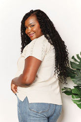 Double Take Crochet Buttoned Short Sleeves Top OutfitFlow
